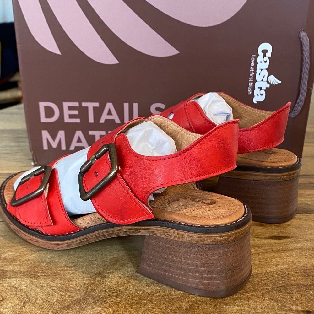 Casta Red Leather Women's Double Strap Sandals - Picture 3 of 7